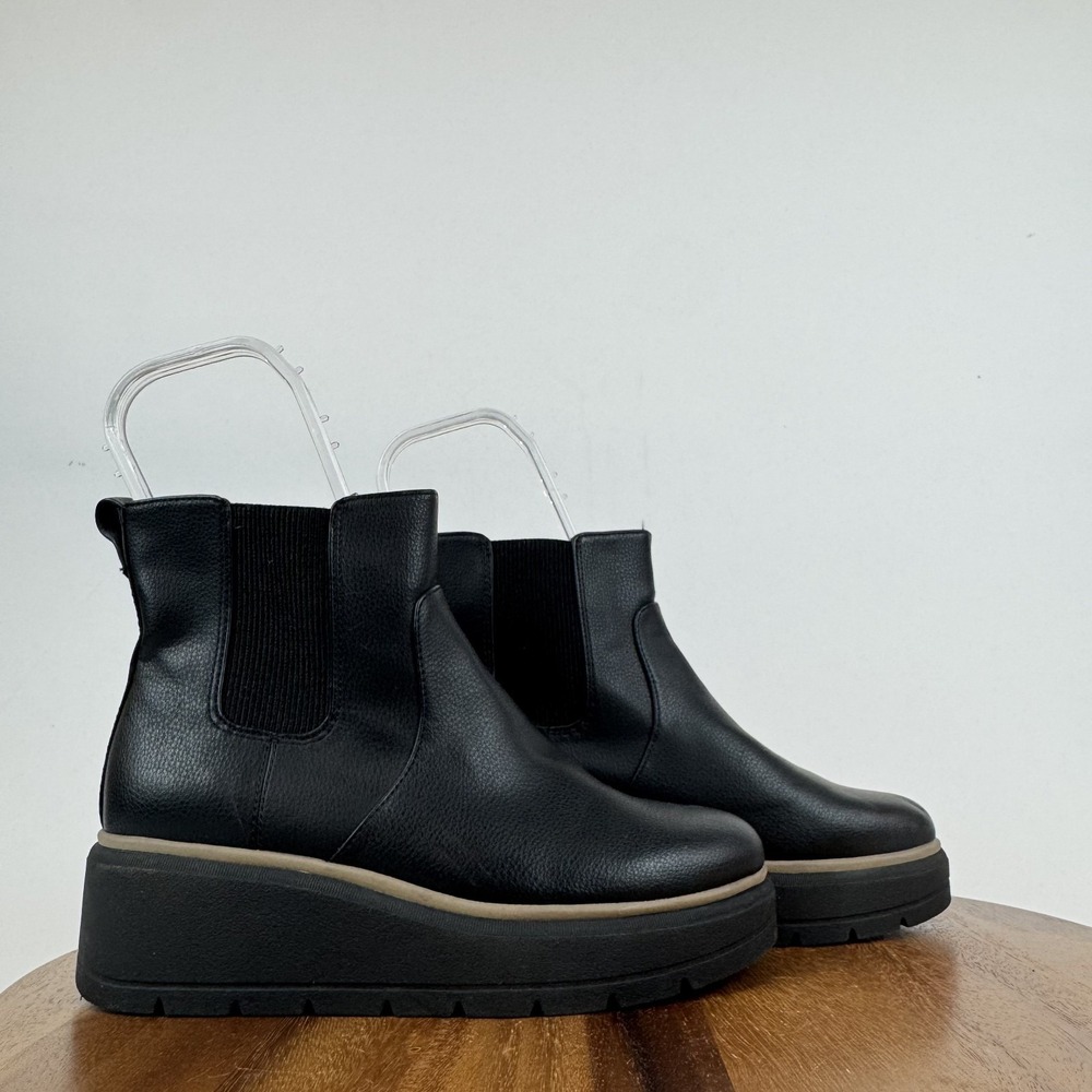 Womens Dr Scholls Nice Max Up Black Faux Pull On Wedge Chelsea Boots Size 6.5 M